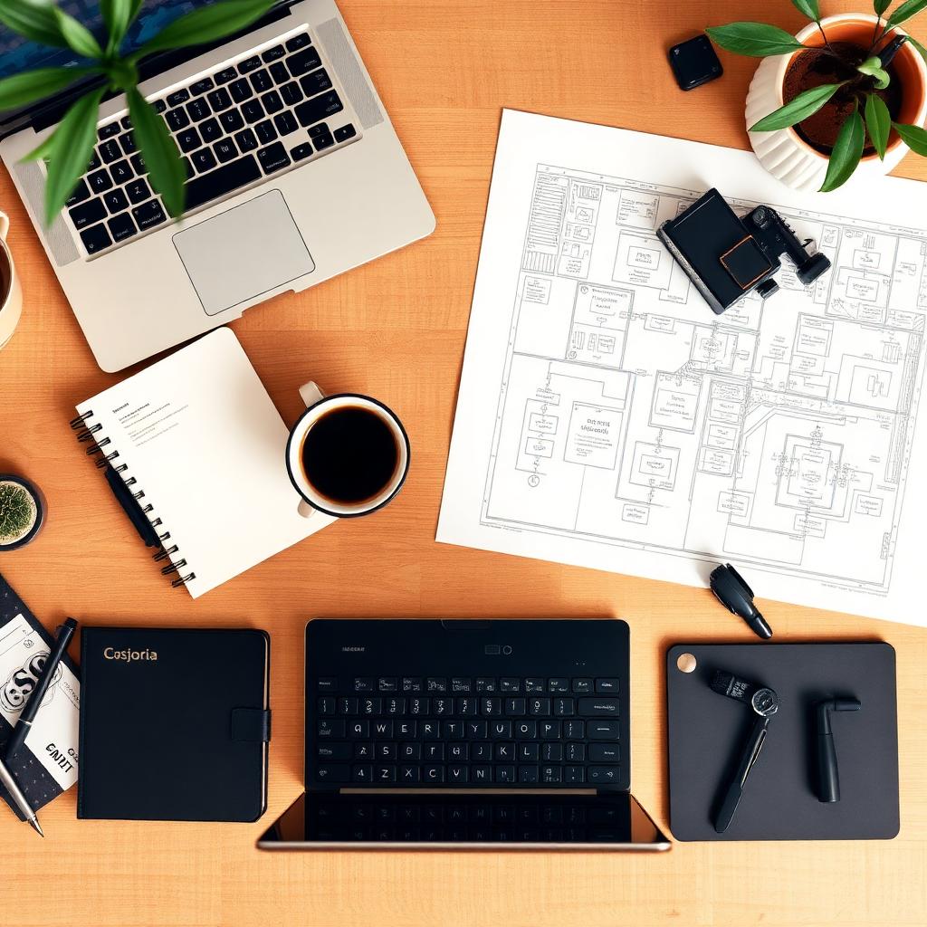Workspace with architecture blueprint